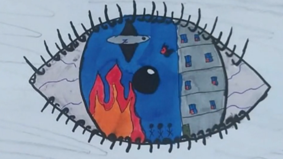 A drawing from a Ukrainian child depicting the war with Russia. / Credit: CBS News