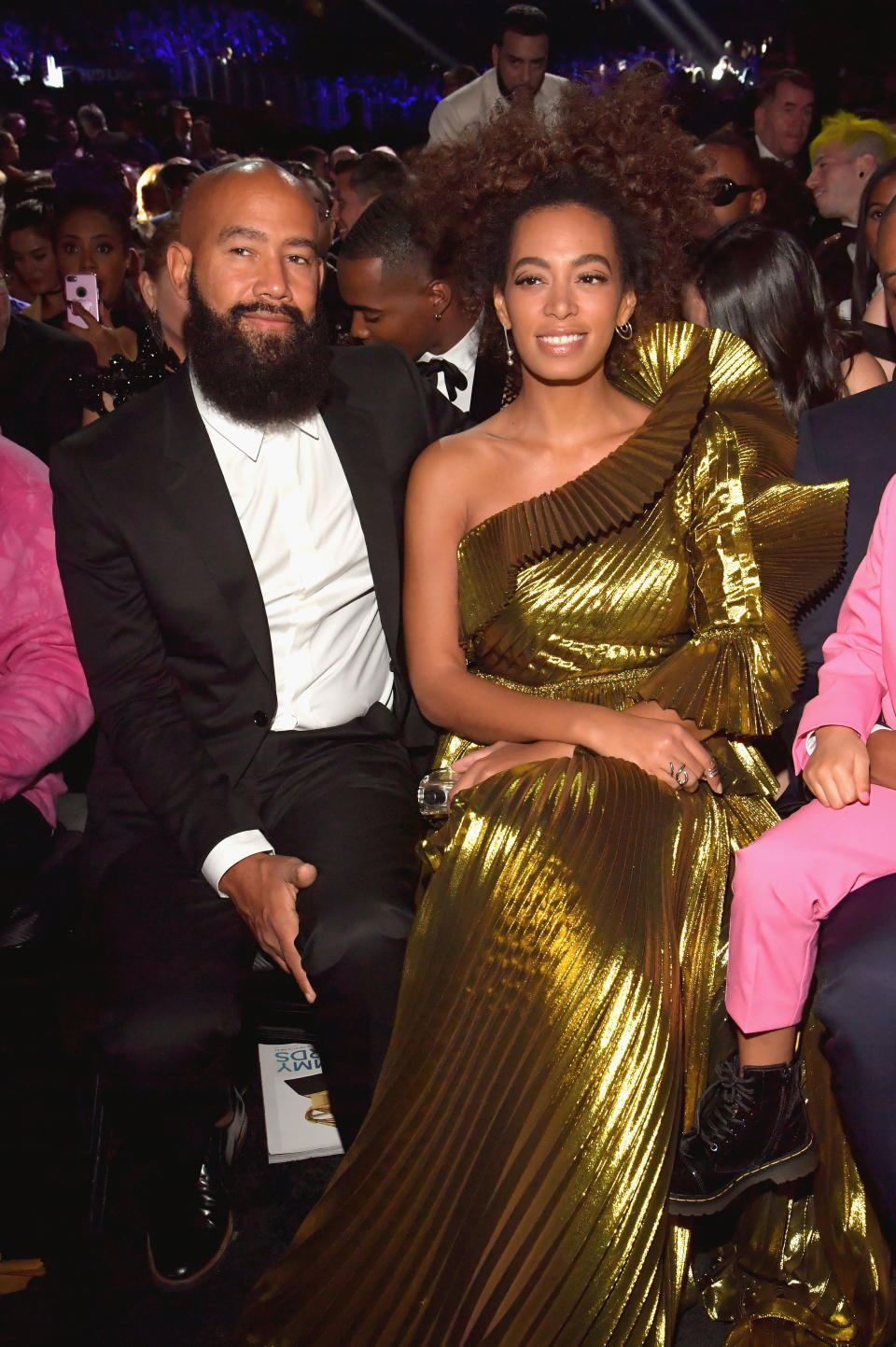 LOS ANGELES, CA - FEBRUARY 12:  Alan Ferguson and singer Solange Knowles during The 59th GRAMMY Awards at STAPLES Center on February 12, 2017 in Los Angeles, California.  (Photo by Lester Cohen/Getty Images for NARAS)