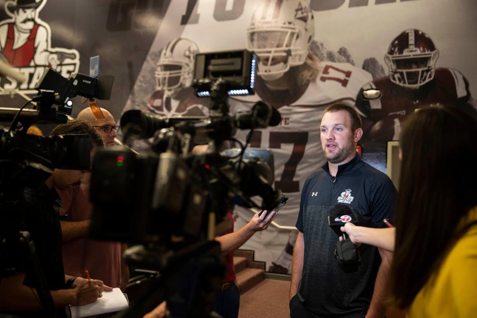 NMSU Defensive Coordinator Nate Dreiling during New Mexico State football media day on Wednesday, July 27, 2022.