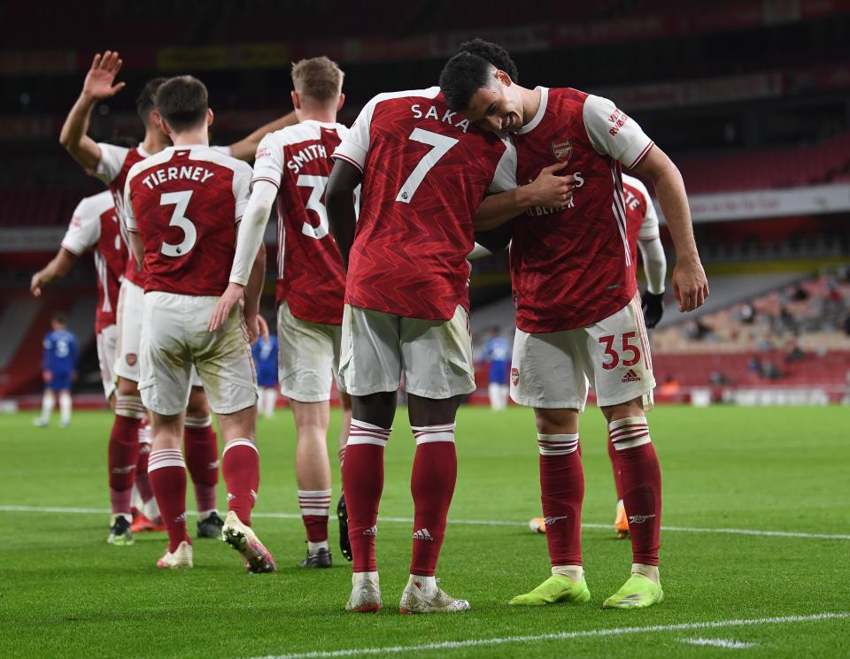 <p>Arsenal celebrate during their win over Chelsea</p>Getty