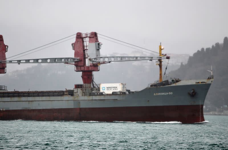 The Russian Navy cargo ship Dvinitsa-50 sails in Istanbul's Bosphorus