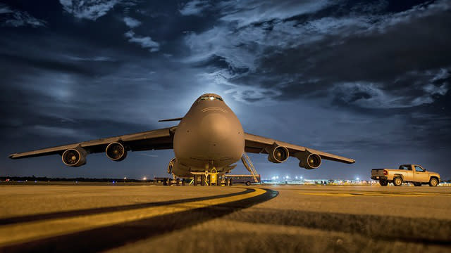 plane on a field at night