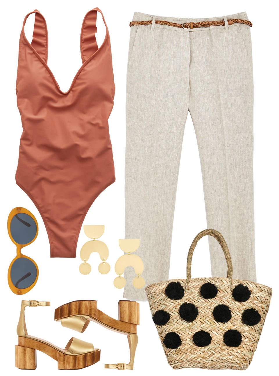 Nude One Piece + Linen Trouser