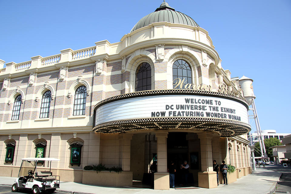 <p>The outside of the building housing the new <a rel="nofollow noopener" href="https://www.wbstudiotour.com/dc-universe-exhibit" target="_blank" data-ylk="slk:Warner Bros. Studios’ exhibit;elm:context_link;itc:0;sec:content-canvas" class="link ">Warner Bros. Studios’ exhibit </a>in Burbank. (Photo: Jacob Kramer/Yahoo Movies) </p>