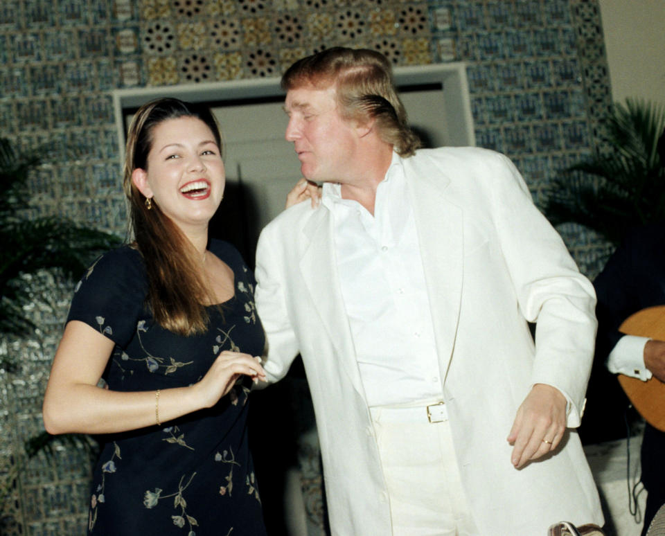 Miss Universe Alicia Machado of Venezuela with Donald Trump at his Mar-a-Lago estate in Palm Beach, Florida, on Feb. 16, 1997.