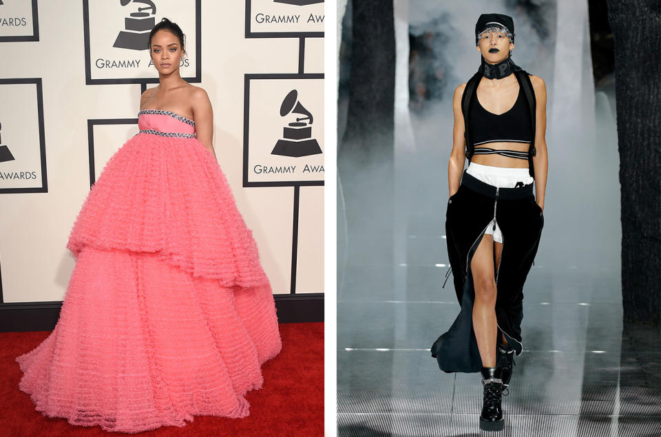 Rihanna entschied sich letztes Jahr für einen überdimensionierten rosa Puschel von Giambattista Valli. Das Kleid verschluckte leider komplett die Figur der Sängerin. Damit das nicht noch mal passiert, sollte Riri diesmal ganz auf Nummer sicher gehen und einen Look aus ihrer eigenen Kollektion für Puma tragen. Mit diesem Outfit kann die Sängerin ihren durchtrainierten Body perfekt in Szenen setzen und hat auch noch genügend Beinfreiheit. (Bild-Copyright: Getty Images)