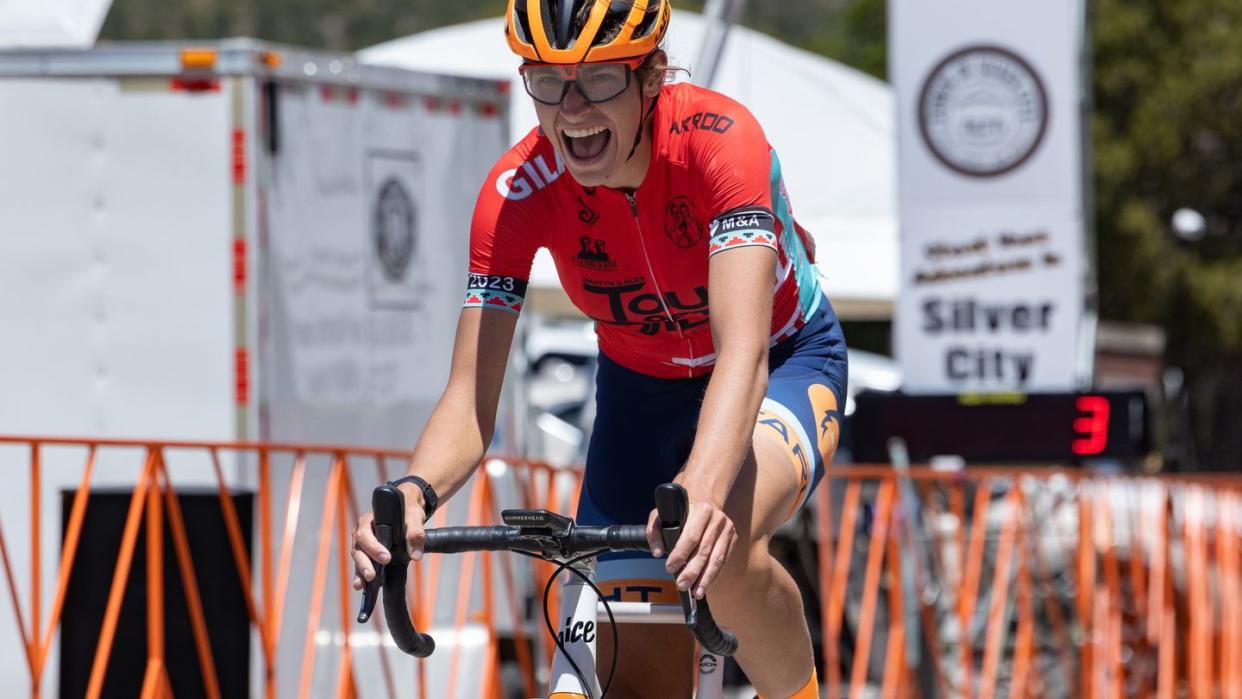austin killips crosses the line to win the 2023 tour of the gila