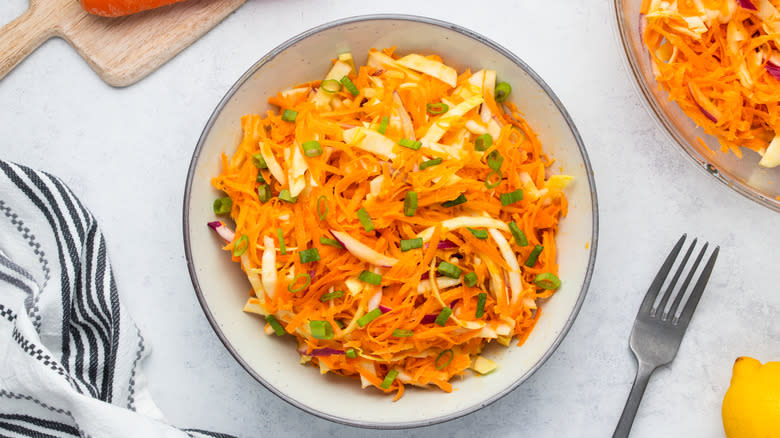 carrot slaw in bowl 