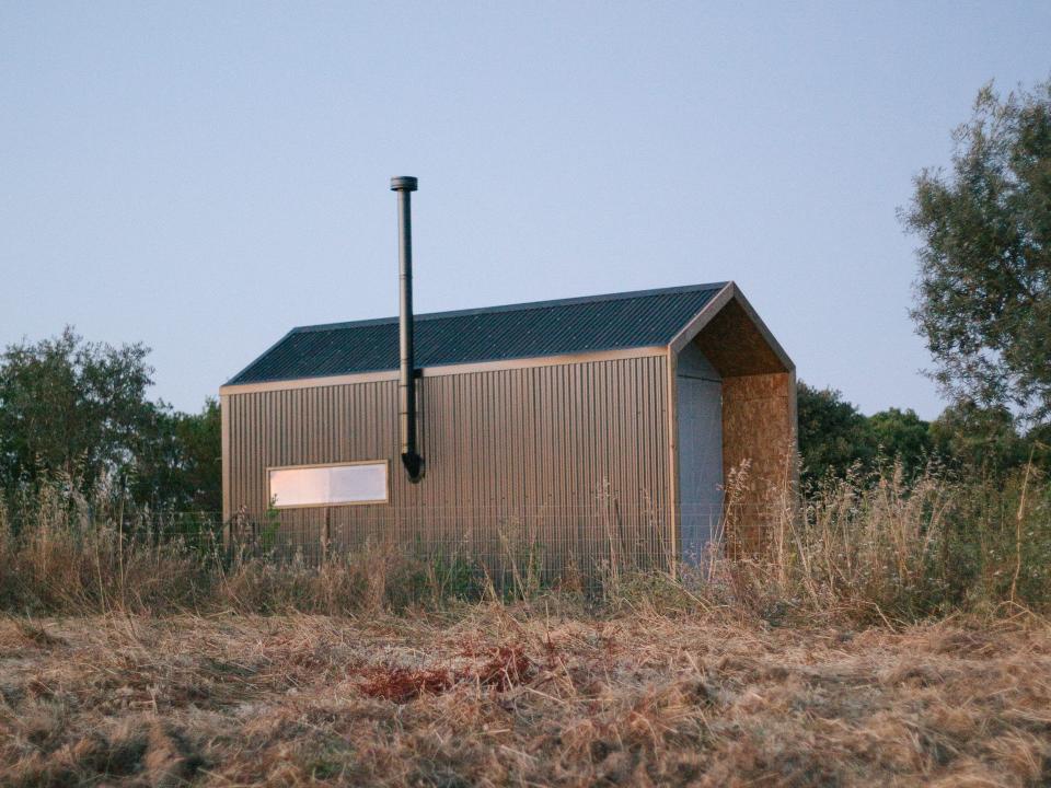 The exterior of the completed cabin.