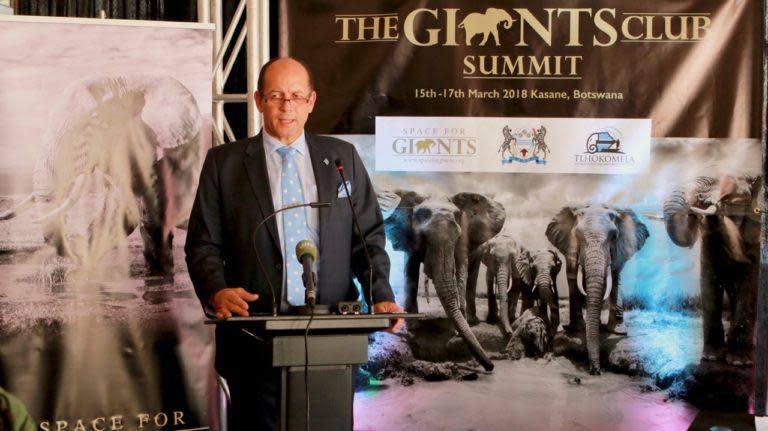 Hon. Tshekedi Khama, Botswana’s Minister for Environment, Natural Resources, Conservation, and Tourism, announces the Giants Club Summit 2018