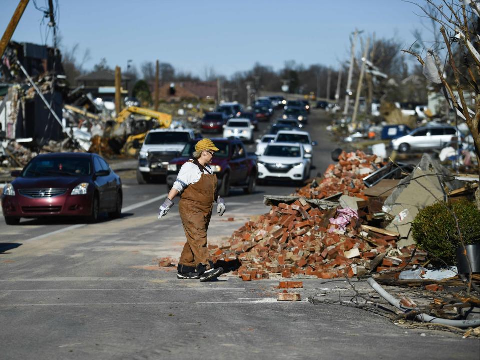 Tornado damage is seen after extreme weather hit the region December 12, 2021, in Mayfield, Kentucky (AFP via Getty Images)