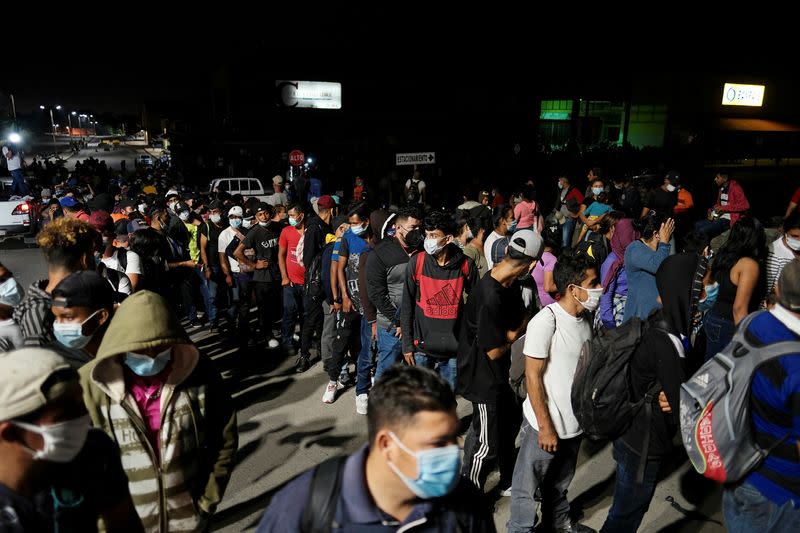 Hondurans take part in a new caravan of migrants, set to head to the United States, in San Pedro Sula