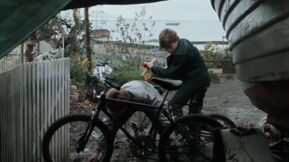 Mouth and Mikey by the bikes in The Goonies