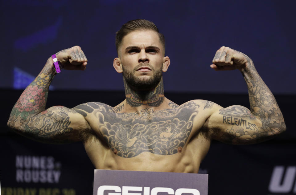 Cody Garbrandt wants his title back from current bantamweight champion T.J. Dillashaw. They meet in the Octagon at UFC 227. (AP)