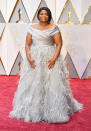 <p>The “Hidden Figures” actress <strong><em>slayed</em></strong> in this silver, floor-sweeping Marchesa that featured a feathery bottom. <br><strong>Grade: A</strong> </p>