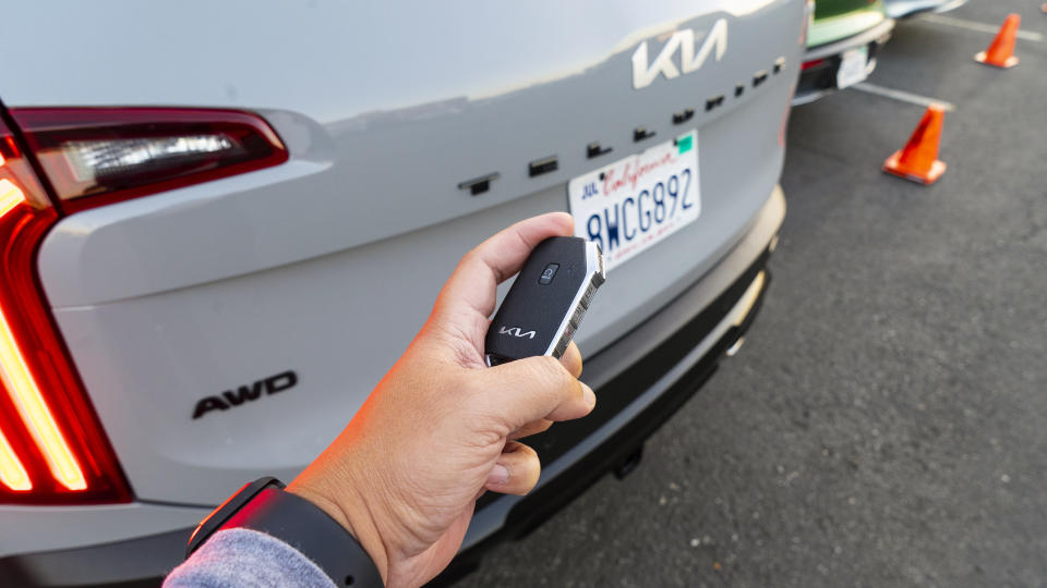 This photo provided by Edmunds is an example of a modern keyless entry system, which can unlock the doors, operate the liftgate and start the car — all without a traditional metal key. (Courtesy of Edmunds via AP)