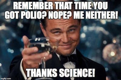 This pro-science message uses a popular ‘cheers’ meme format.