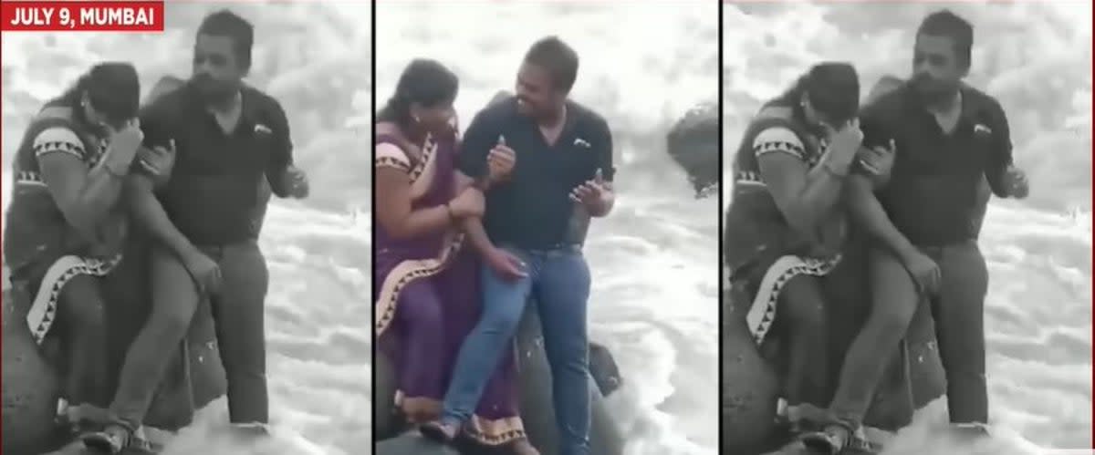 Woman swept away by high tide in India’s Mumbai (Screengrab/ India Today)
