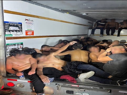 A U-Haul truck carrying 33 migrant men in the cargo hold was found by US Border Patrol agents near Van Horn, Texas (US Border Patrol)