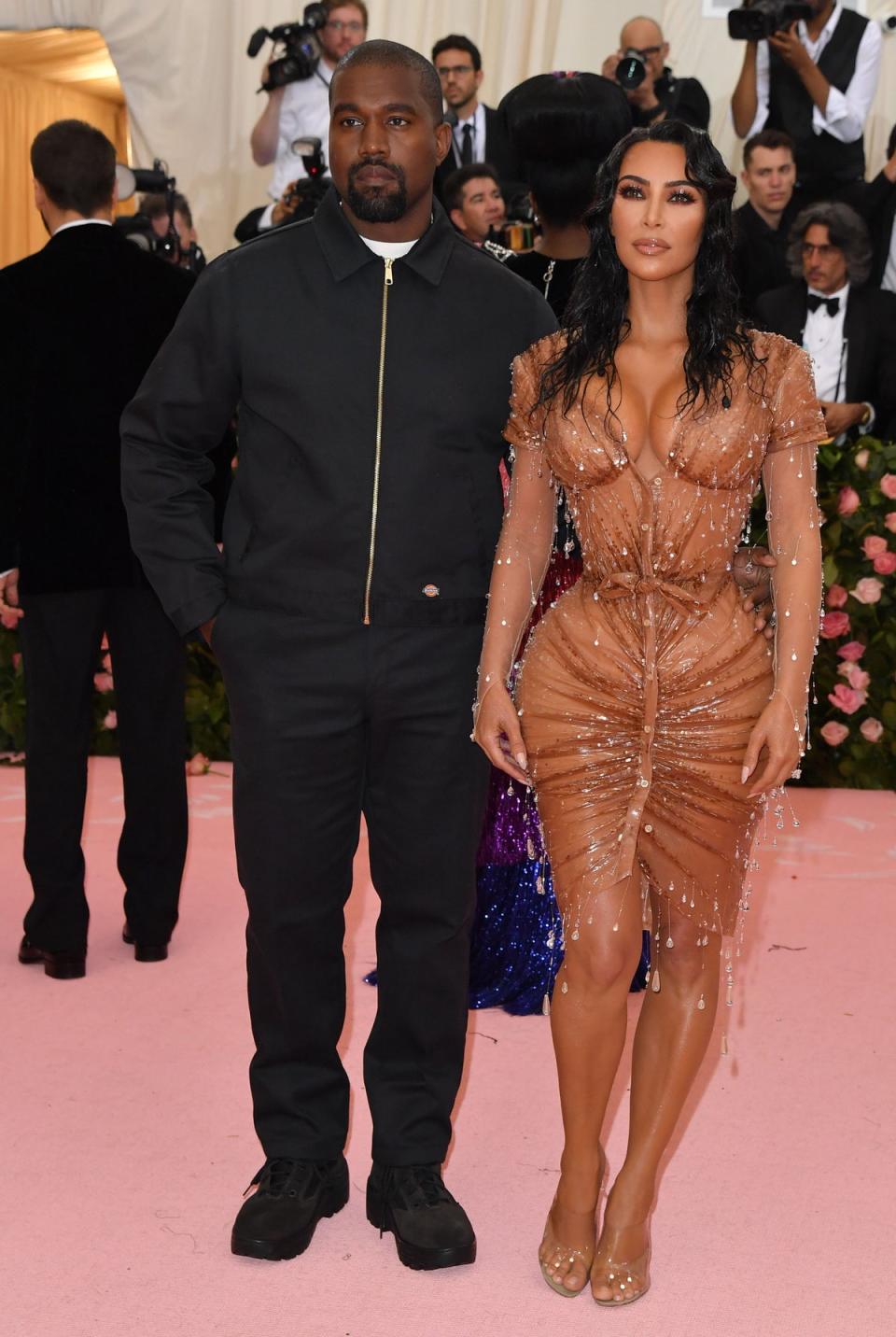 Kim Kardashian with then husband Kanye West at the 2019 Met Gala wearing Mugler (AFP via Getty Images)