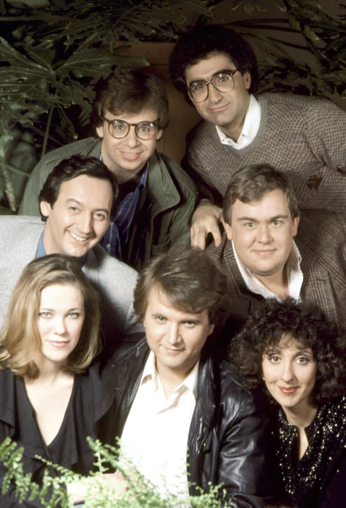 Flaherty (clockwise from left) performed on “SCTV” with Rick Moranis, Eugene Levy, John Candy, Andrea Martin, Dave Thomas and Catherine O’Hara. Courtesy Everett Collection