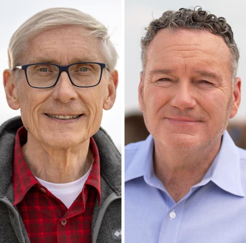 Tony Evers and Tim Michels, official campaign headshots