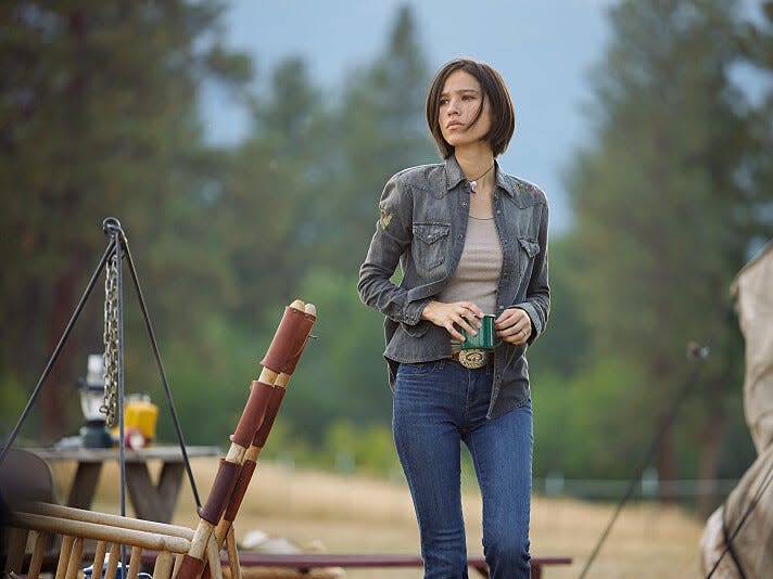 Kelsey Asbille as Monica Dutton in season five of "Yellowstone."