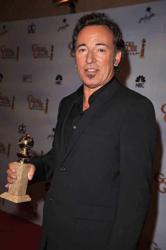 Bruce Springsteen with his Golden Globe for 'The Wrestler' from the movie of the same name.