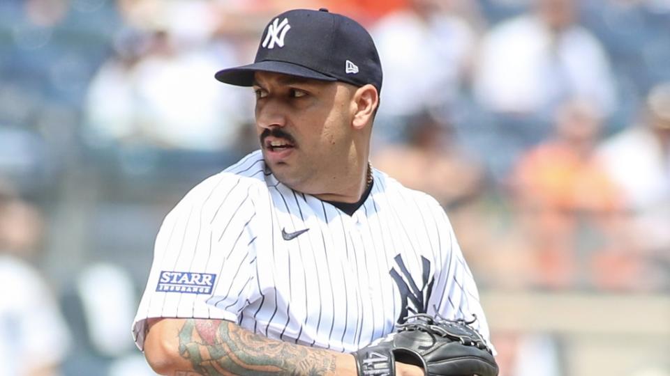 Aug 5, 2023; Bronx, New York, USA; New York Yankees starting pitcher Nestor Cortes (65) pitches in the first inning against the Houston Astros at Yankee Stadium. Mandatory Credit: Wendell Cruz-USA TODAY Sports