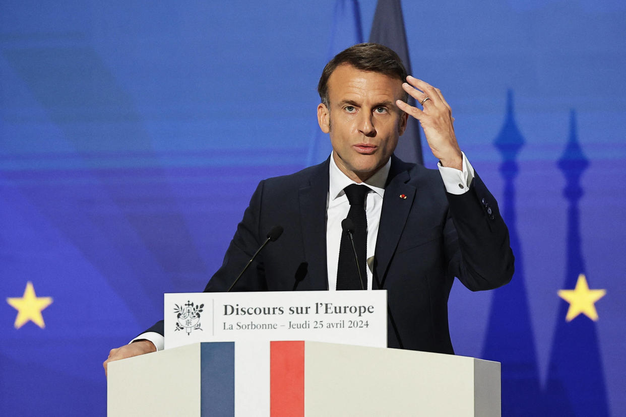 Emmanuel Macron lors de son discours sur l’Europe à la Sorbonne ce jeudi 25 avril. 