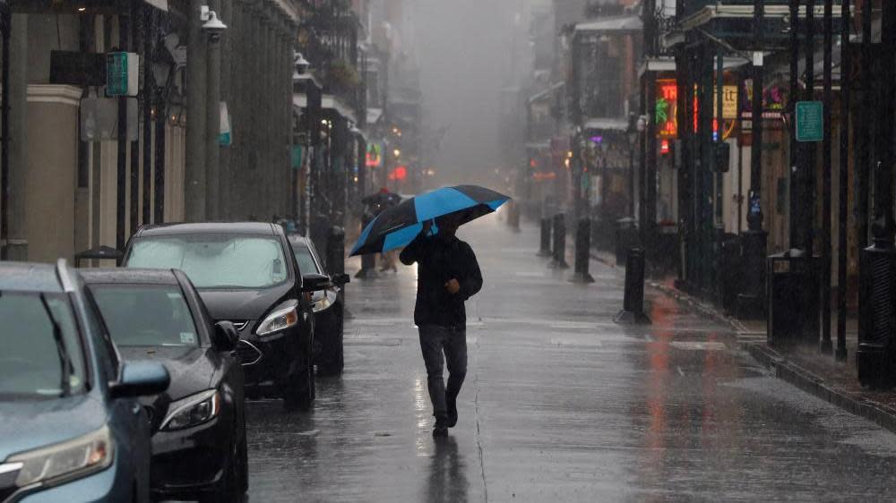 Heavy rain on Bourbon Street, New Orleans, on Wednesday