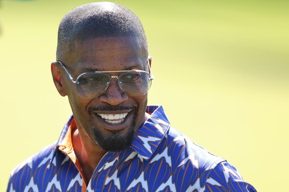 HONOLULU, HAWAII - JANUARY 10: Actor Jamie Foxx looks on during the pro-am prior to the Sony Open in Hawaii at Waialae Country Club on January 10, 2024 in Honolulu, Hawaii. (Photo by Michael Reaves/Getty Images)