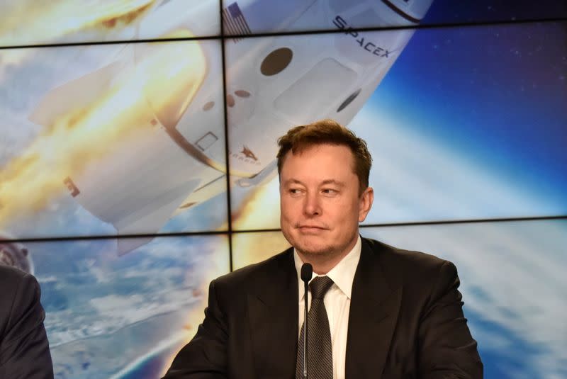 FILE PHOTO: SpaceX founder and chief engineer Elon Musk attends a post-launch news conference to discuss the SpaceX Crew Dragon astronaut capsule in-flight abort test at the Kennedy Space Center