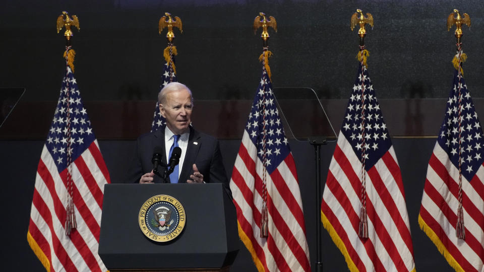 President Joe Biden speaks at the National Prayer Breakfast on Capitol Hill, Thursday, Feb. 2, 2023, in Washington. (AP Photo/Manuel Balce Ceneta)