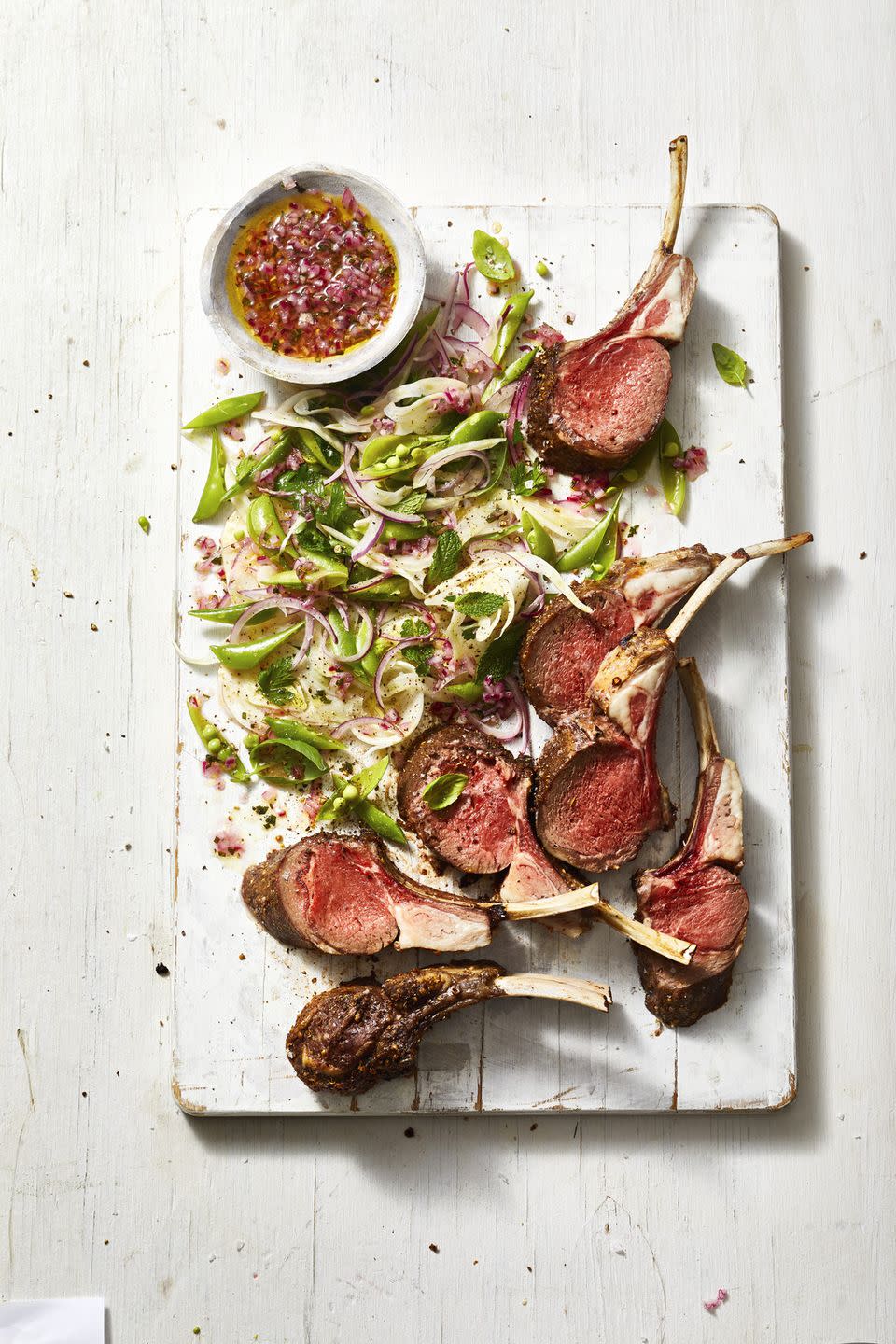 lamb chops and snap pea salad