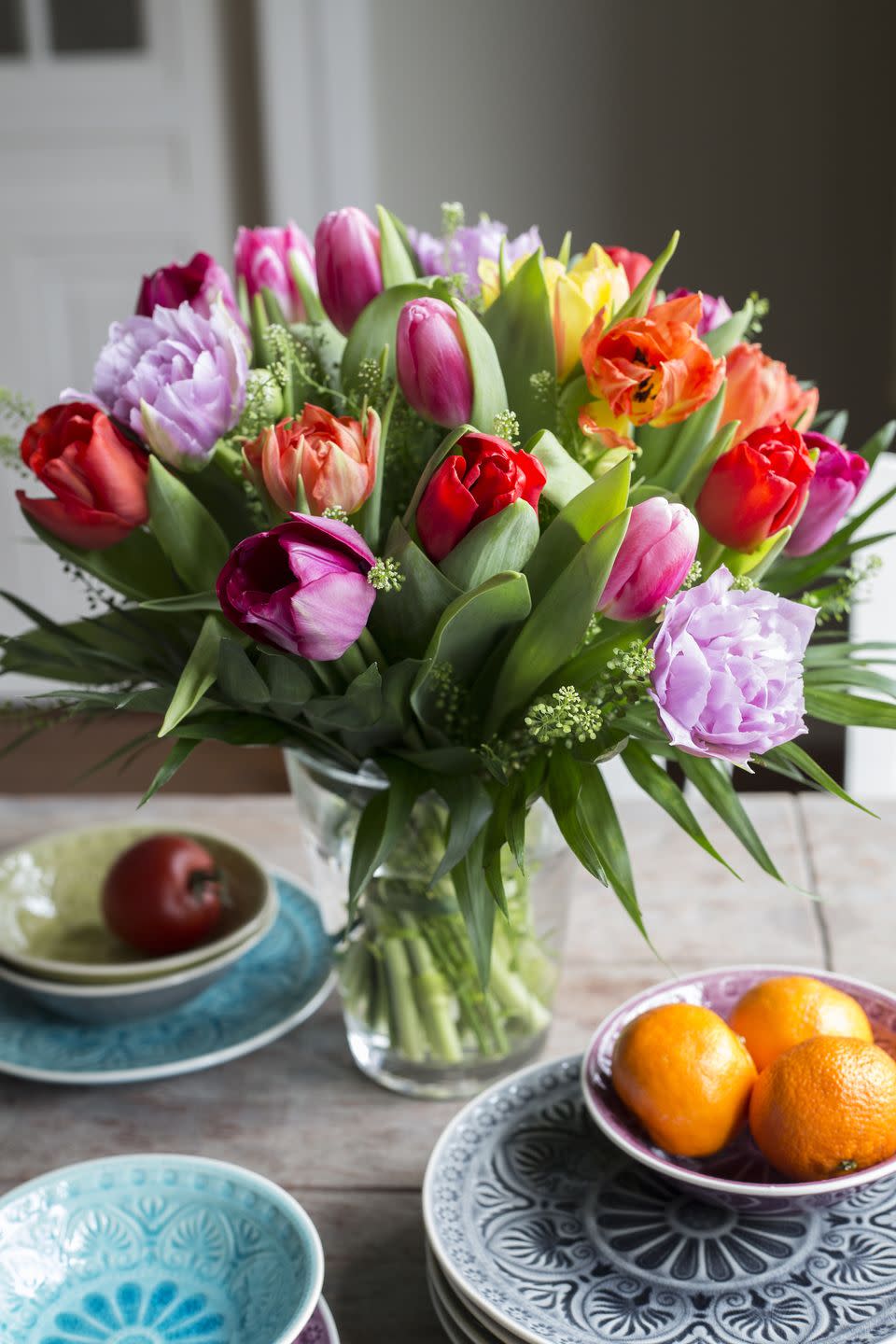 bouquet of colourful tulips