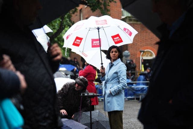 The media gather outside 10 Downing Street as they await for Sir Keir Starmer to arrive 