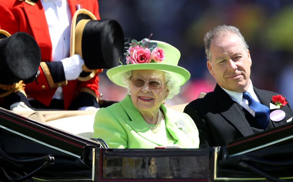 <p>Queen Elizabeth wore a bright green ensemble for Royal Ascot day four. </p>