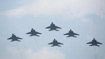 <p>RSAF taking part in a flypast during the parade preview on 28 August. (PHOTO: Dhany Osman / Yahoo News Singapore) </p>