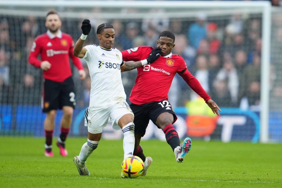 Manchester United and Leeds United play out a match (AP)