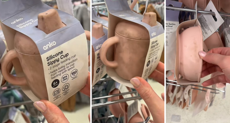 This viral video revealed the filthy state of baby food products at Kmart. Photo: TikTok/@klaire884