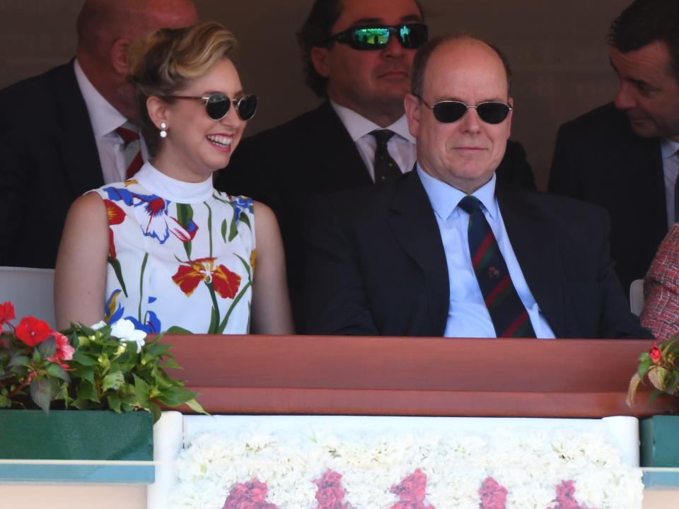 Prince Albert II of Monaco and his daughter Jazmin Grace Grimaldi watch the Monte-Carlo ATP Masters Series Tournament on April 19, 2018, in Monaco