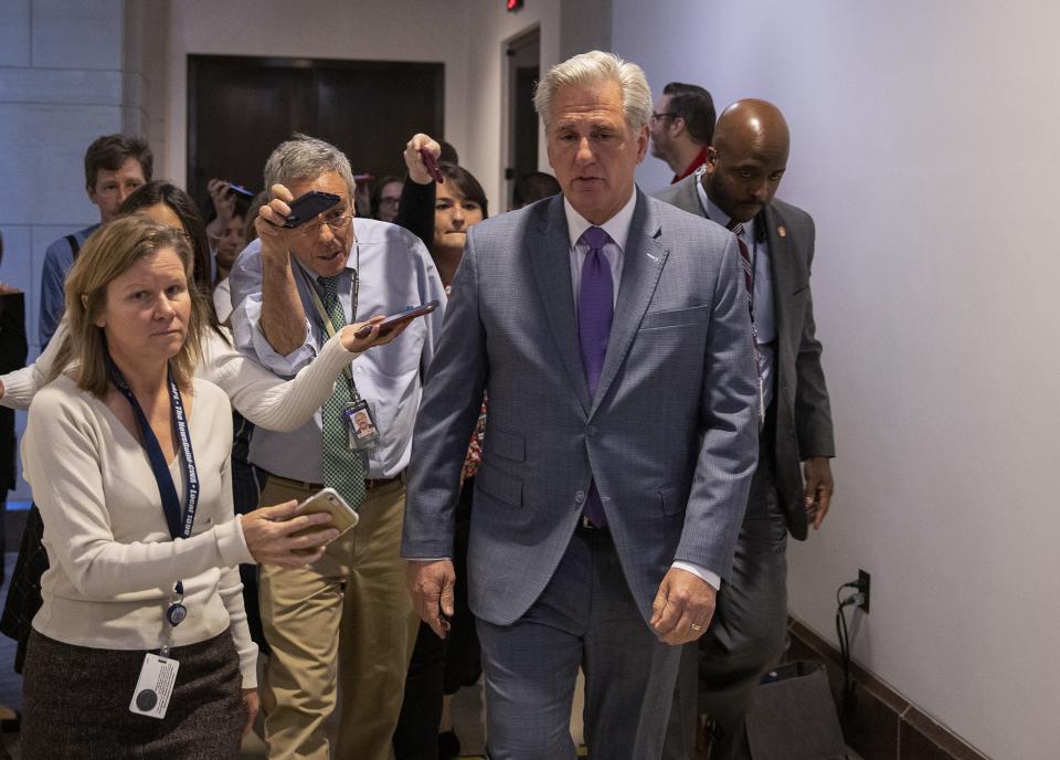 House Minority Leader Kevin McCarthy, R-Calif., says Democrats have prevented him from accessing transcripts from the impeachment inquiry.