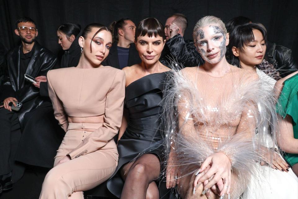 Emma Chamberlain, Lisa Rinna and Julia Fox at the Mugler AW24 show (Getty Images)