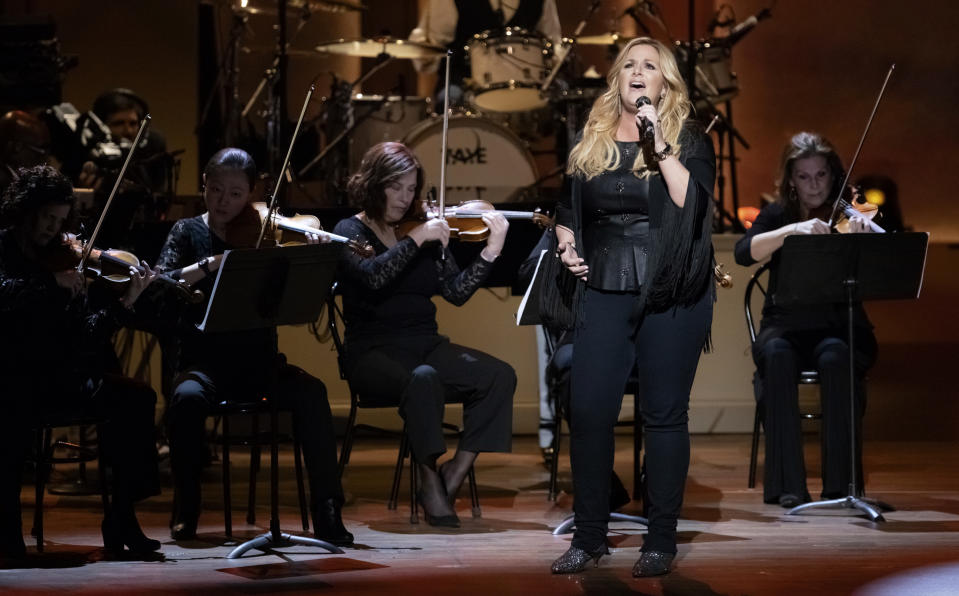 FILE - Trisha Yearwood performs on stage during the Gershwin Prize Honoree's Tribute Concert on March 4, 2020, in Washington. Yearwood turns 56 on Sept. 19. (Photo by Brent N. Clarke/Invision/AP, File)