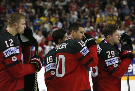 Ice Hockey - 2017 IIHF World Championship - Gold medal game - Canada v Sweden - Cologne, Germany - 21/5/17 - Players of Canada line up after the game. REUTERS/Grigory Dukor