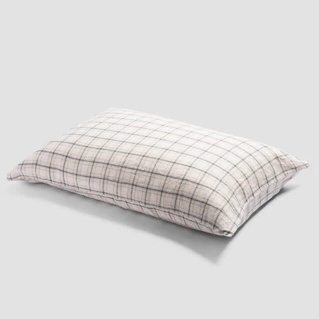 Natural check linen bedding