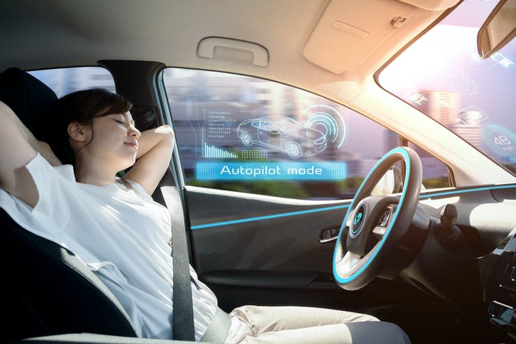 Women relaxing in self-driving car