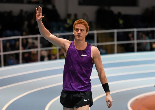 17 February 2016; Shawn Barber of Canada after competing in the men's pole vault event at the AIT International Athletics Grand Prix. Athlone Institute of Technology International Arena, Athlone, Co. Westmeath. Picture credit: Stephen McCarthy / SPORTSFILE (Photo by Sportsfile/Corbis/Sportsfile via Getty Images)