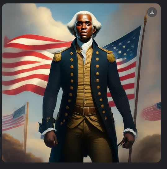 This image of black George Washington was generated by Google Gemini. Google Gemini